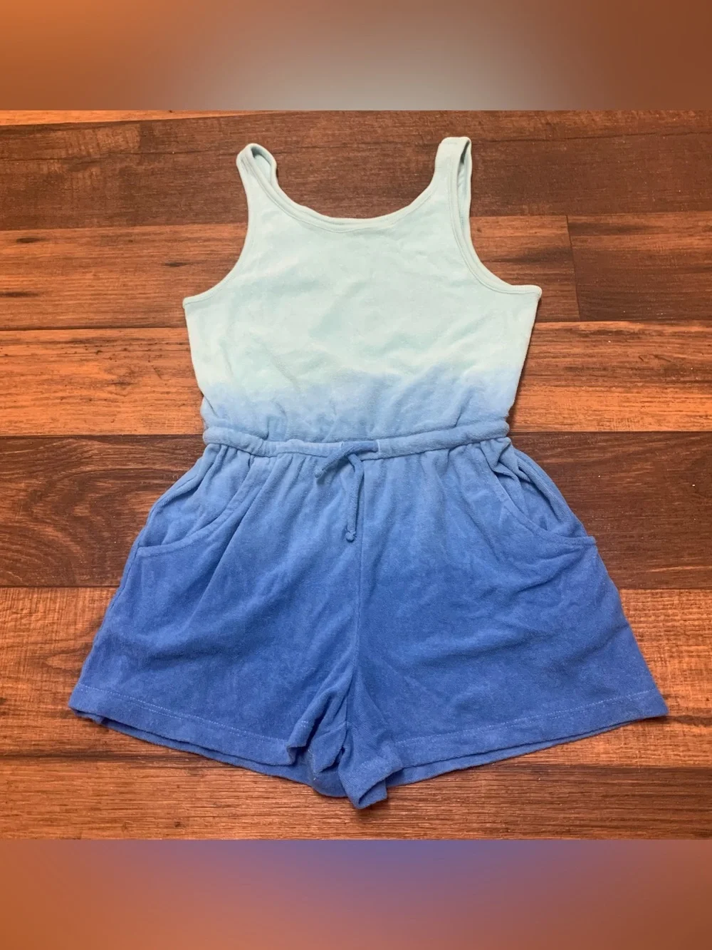 Girl's Old Navy Ombre Blue Terry Cloth Romper Outfit Medium 8, Pockets Beach
